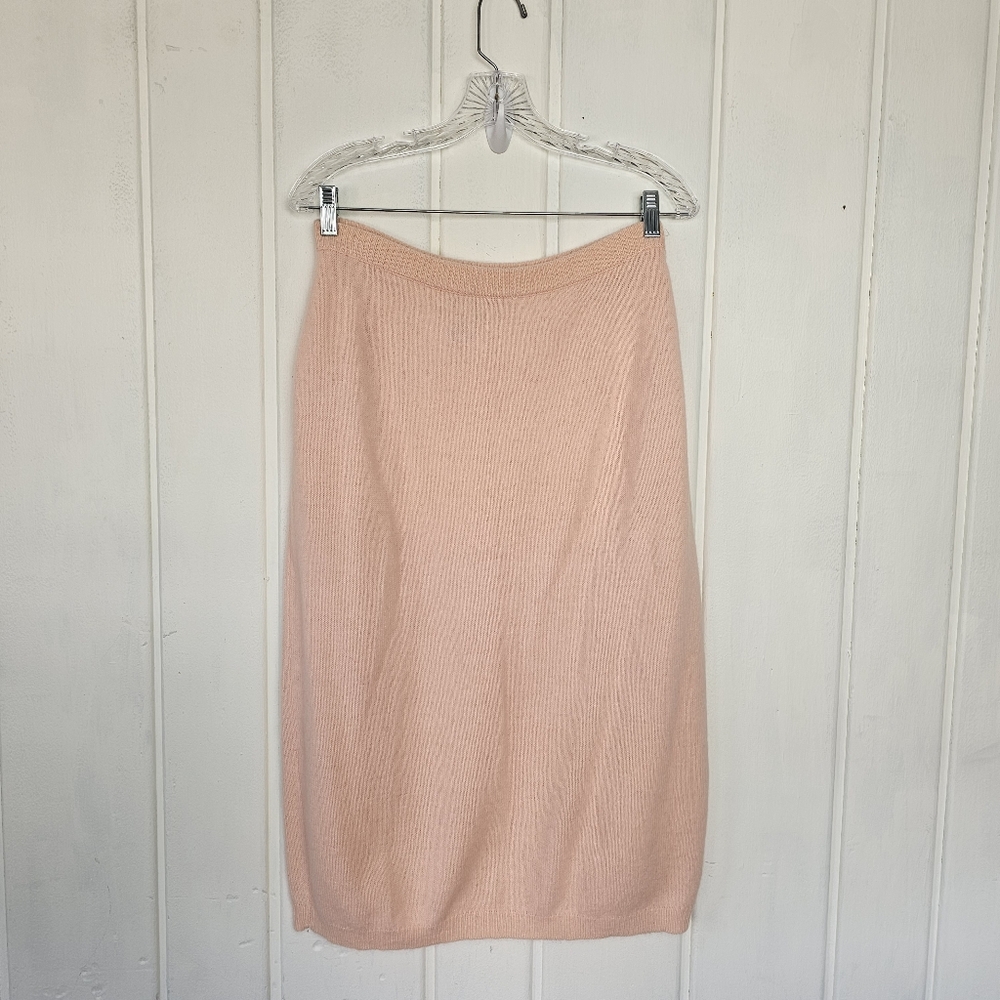 Vintage Raoul Peach Lambswool Angora Blend Midi Pencil Sweater Skirt Sz Medium